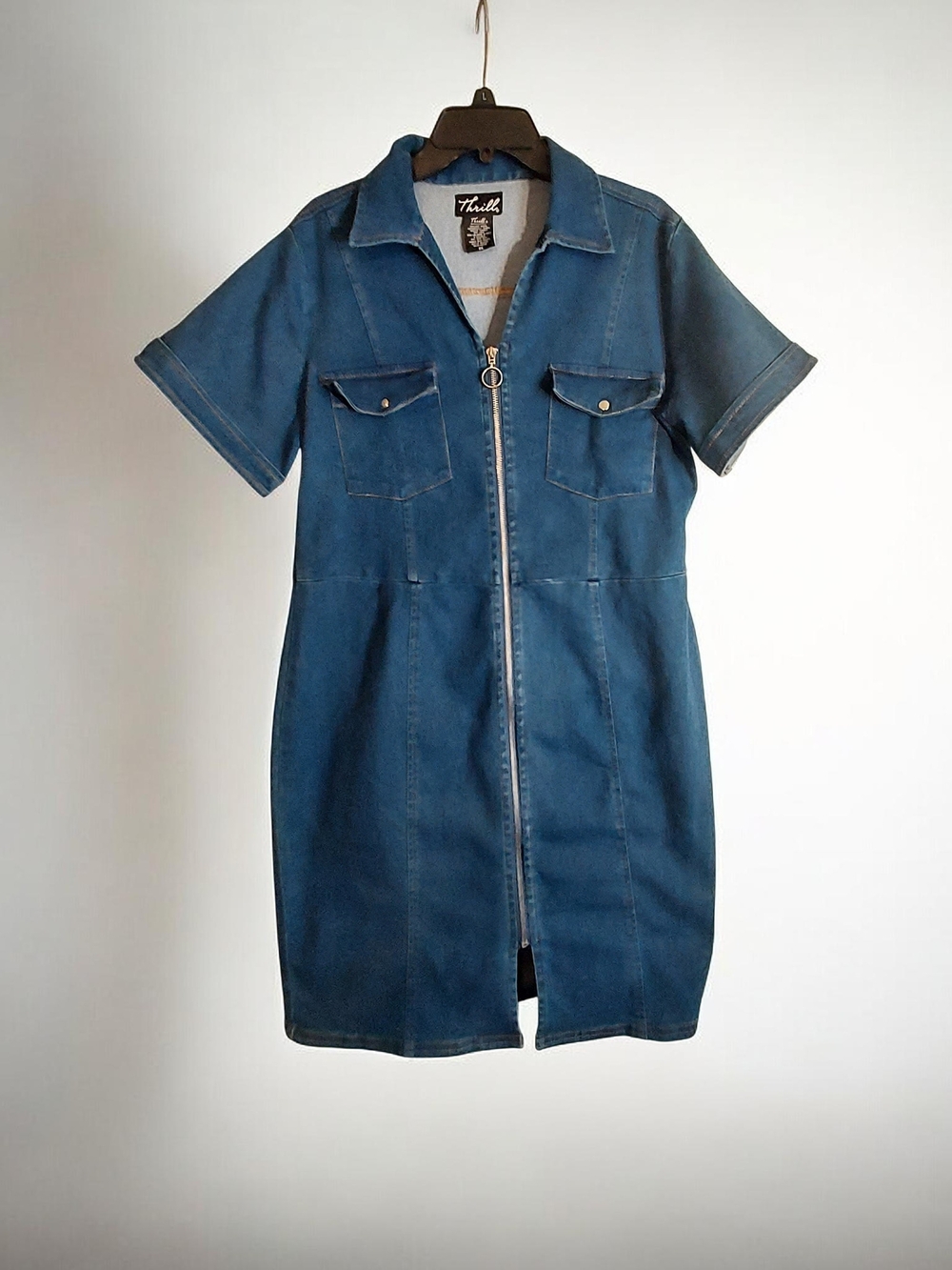 Thrill 2X Denim Zip-Front Short Sleeve Dress Jacket - Blue